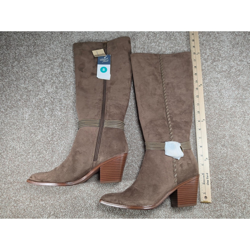 Universal Thread Rio Whip Taupe Faux Suede Tall Block Heel Boots Women 8 NEW